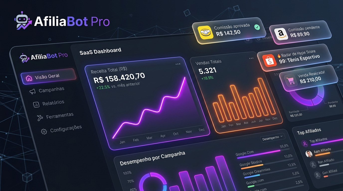 Painel do AfiliaBot Pro em funcionamento